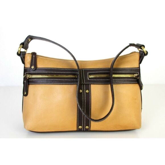 SMALL Tignanello TAN BEIGE BROWN GENUINE LEATHER HOBO HANDBAG PURSE SHOULDER BAG - Picture 3 of 12